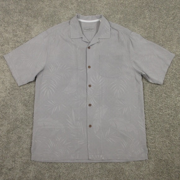 Tommy Bahama Other - Tommy Bahama Shirt Mens Medium Gray Floral Camp Loop Collar Hawaiian Aloha Silk